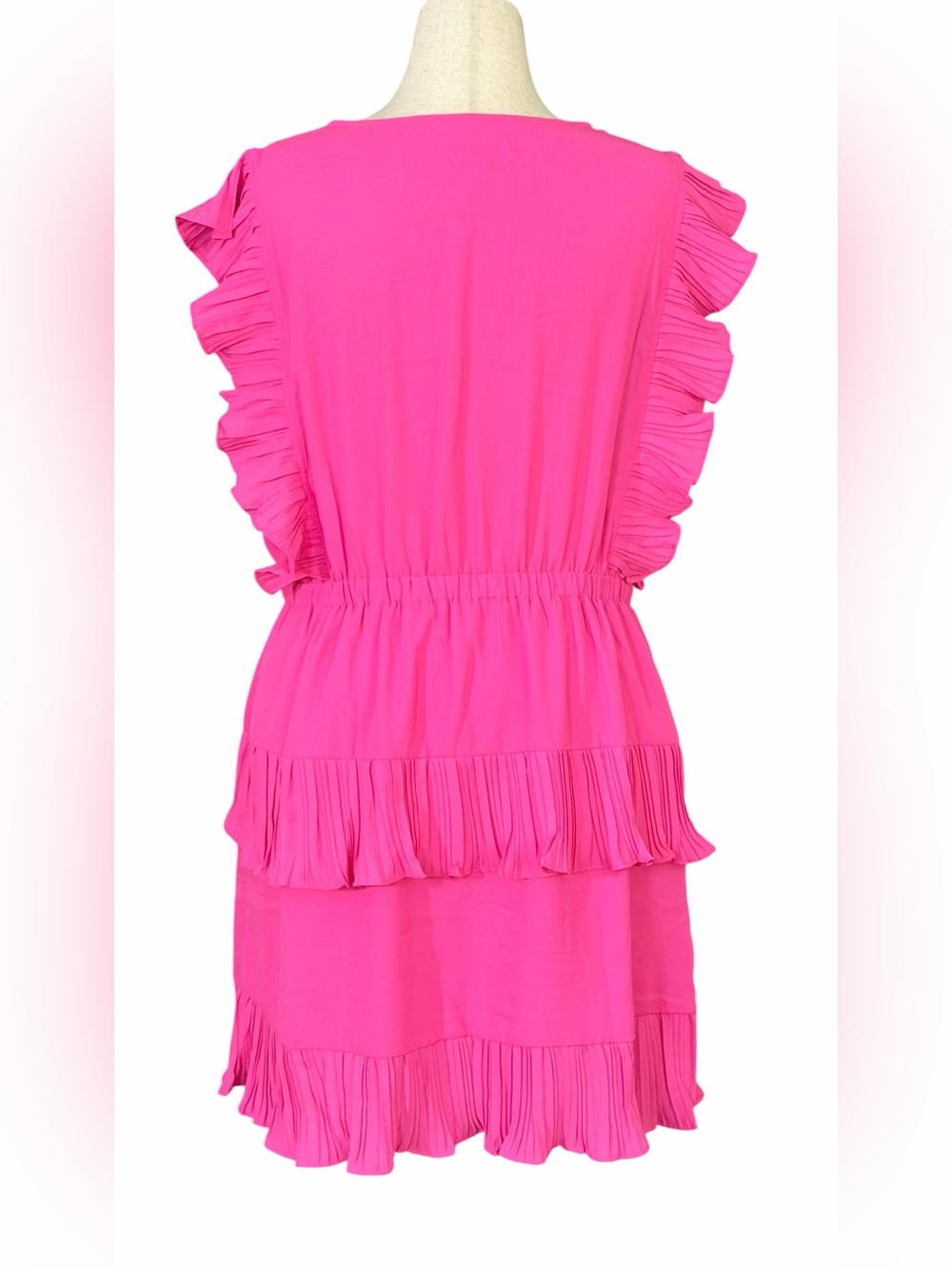 Flutter Sleeve Tiered Ruffle Dress in Hot Pink - Picture 3 of 4